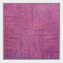 abstract  contemporary painting oil on canvas series of repeated marks on a deep pink background in dark blue over grey
