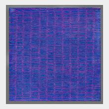 contempory oil on canvas blue with pink repeated marks 
