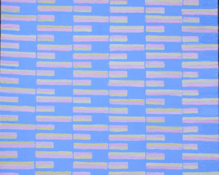 painting acryilic blocks of blue pink and yellow 