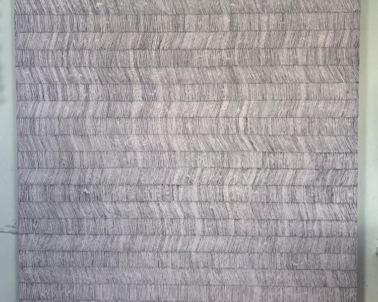 Large oil  painting on  square canvas 140cm x140cm background pale pink with diagonal marls in dark grey